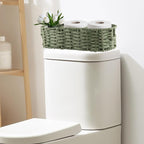 Over the Toilet Paper Organizer,Woven Wicker Storage Basket with Handle for Toilet Tank Top,3-Compartment Rope Toilets Paper Tray Organizer for Bedroom Living Room,Bathroom Toilets Roll Holder