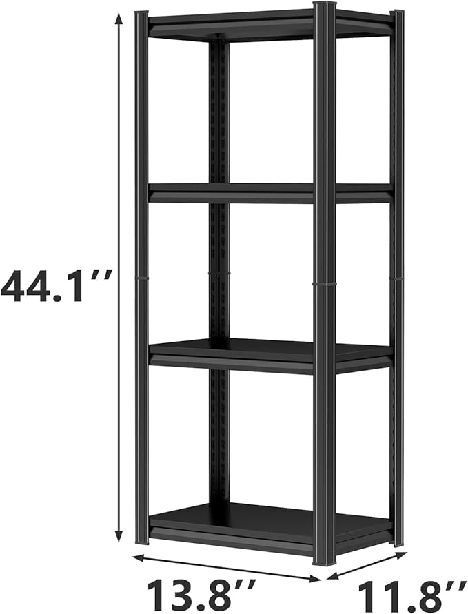 Heavy Duty 4-Tier Adjustable metal garage shelving Unit, corner shelf rack organization and storage shelves, 2000 lbs Steel industrial shelving for Heavy Equipment and tools 13.8"W × 11.8"D × 44.1"H