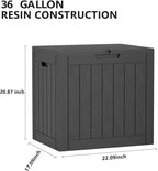 36 Gallon Outdoor Deck Box, Lockable Waterproof Outdoor Storage Boxes For Garden Tools,Indoor Cushions,Accessories Outside Storage Resin Weatherproof Container(Black)