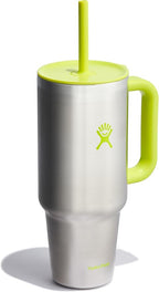Hydro Flask Travel Tumbler with Handle, Lid and Straw - Insulated Stainless Steel in 40 Oz Stainless Steel Lime
