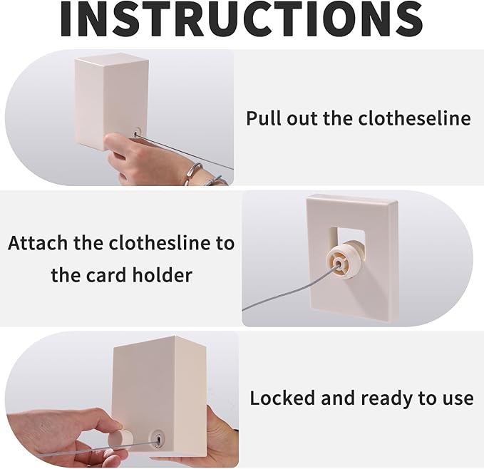Retractable Clothesline Indoor Clothesline Clothes Line Retracting Indoor Laundry Line Non Perforated Wall Hung Clothesline (Rice White)