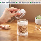 Swab Holder Canisters with Lid, Bathroom Qtip Dispenser Apothecary Jars, Clear Plastic Cotton Ball Pad Container for Cotton Swabs, Q-Tips, Make Up Pads, Cosmetics