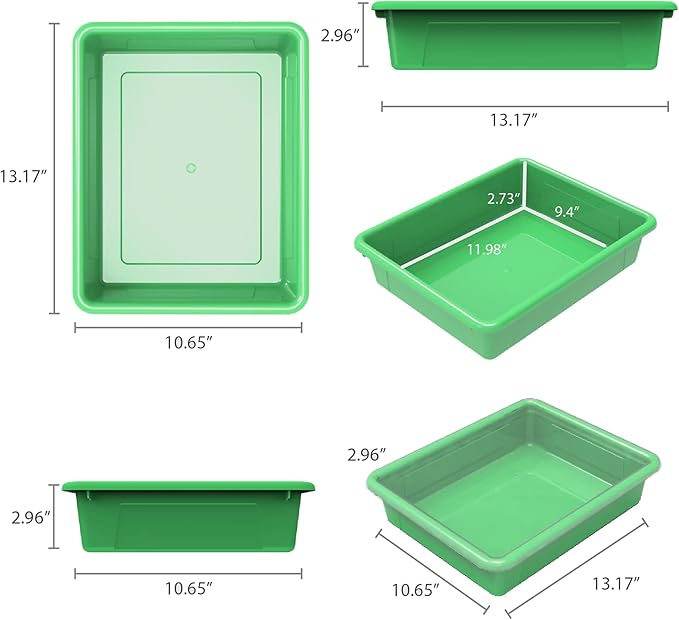 Storex Letter Size Flat Storage Tray – Organizer Bin for Classroom, Office and Home, Green, 5-Pack (62520A05C)