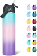24oz Insulated Stainless Steel Water Bottle, Wide Mouth Double Wall Vacuum, Silicone Straw, Sweat & Leak Proof, BPA Free Insulated Water Flask for Travel, Keep Cold 24h Hot 12h, Pink