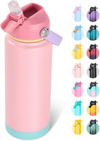 24oz Insulated Stainless Steel Water Bottle, Wide Mouth Double Wall Vacuum, Silicone Straw, Sweat & Leak Proof, BPA Free Insulated Water Flask for Travel, Keep Cold 24h Hot 12h, Cherry