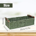 Paper rope storage basket with handle - A decorative green rattan-style multi-purpose storage basket for toilet paper, bathroom supplies and home decoration, suitable for counters or shelves