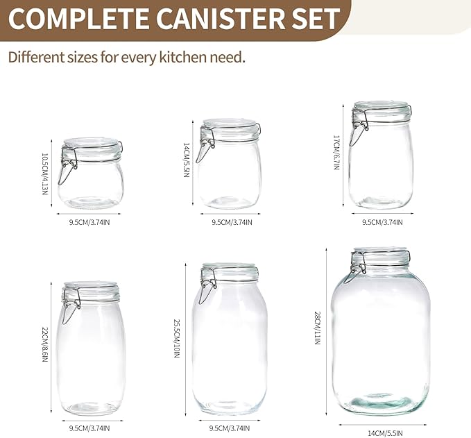 68oz Glass Food Storage Jars with Airtight Lids, Set of 3 – Clear Preserving Seal Wire Clip Fastening Canisters for Kitchen Canning, Flour, Cereal, Pasta, Sugar, Beans, Pickling Jars (68oz*3)