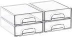 Yieach 2.2'' High Small Clear Stackable Storage Drawers,4 Pack Desk Organization and Storage Bins,Plastic Office Supply Organizer,Acrylic Drawer Storage Organizer for Makeup,Accessory,Pen,Art Crafts
