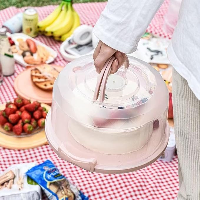 Pie Cake Carrier Cake Keeper Round Multiuse Muffins Cake Carrier with Lid for Dishes Vegetables Picnic Desserts Fruits (Pink)