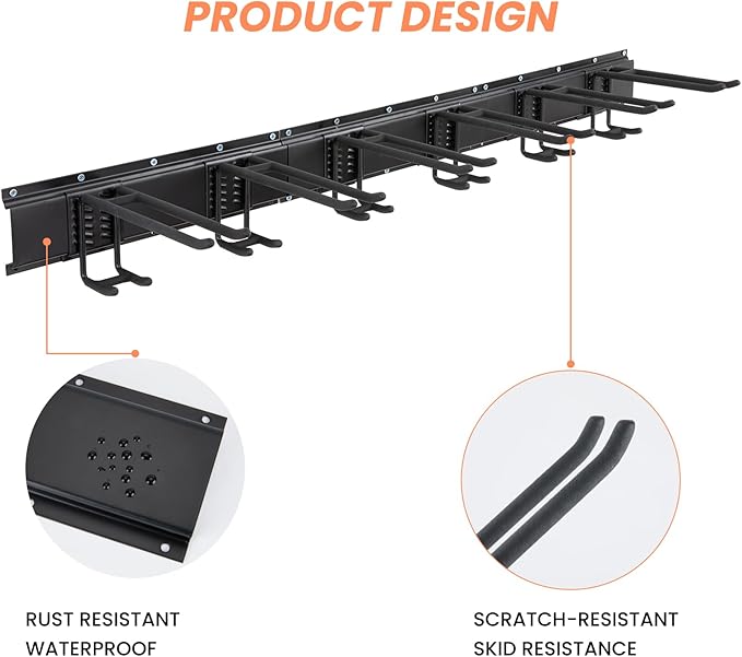 Ski & Snowboard Wall Rack With 12 Inch Storage Hooks, Ski Board Wall-Mounted Organizaion System Holds Up to 300 lbs, Black