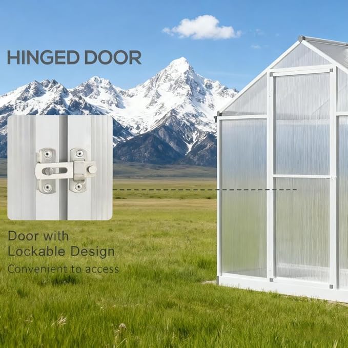 Aluminum Greenhouse with Polycarbonate Panels, Walk-in Garden Greenhouse for Outdoor Plant Growing, Durable Structure for Year-Round Gardening (Silver + Aluminum-2)