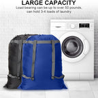 2 Pack Laundry Bag Backpack, 27” x 34”Sturdy Laundry Bag with Shoulder Straps Drawstring Closure Heavy Duty Foldable Laundry Backpack for College, Travel, Laundromat, Apartment (Black Blue)