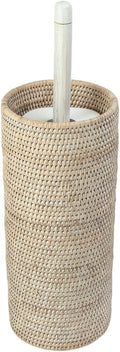 KOUBOO La Jolla Hand Woven Rattan Toilet Roll Stand, Holds 3 Toilet Rolls, Handwoven Rattan Toilet Roll Stand, 17.145 x 17.145 x 52.07 cm, White Wash