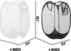 2pcs Pop Up Mesh Laundry Hamper Room Collapsible Storage Bin Lightweight Basket For College Dorm Home Travel Camping (Black & White)