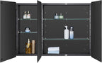 Black Bathroom Medicine Cabinet with Beveled Edge Mirrored Door 36 x 26 inch, Recessed or Surface Mount, with Adjustable Glass Shelves