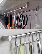 Kitchen Utensil Racks Rail Wall Mounted Utensil Hooks Rack Stainless Steel Hanger Hooks for Kitchen Tools Pot Towel (7 Hooks,2 Packs)