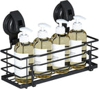 Suction Cup Shower Caddy, Shower Shelf Soap Dish with Hooks for Razor, Sponge, Rust Proof 304 Stainless Steel, Black