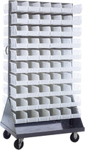 Quantum Storage Systems QMD-36H-230CL Mobile Double Sided Gray Louvered Rack System with Bins, 36” L x 25” W 72” H, Clear