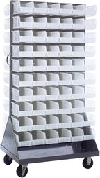 Quantum Storage Systems QMD-36H-230CL Mobile Double Sided Gray Louvered Rack System with Bins, 36” L x 25” W 72” H, Clear