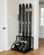 Ski Storage Rack, 23" x 19" x 16", Heavy Duty Freestanding Steel Ski Organizer for 4-Pair Skis, Boots, Poles, Helmet & Goggles, Floor Stand Skis Holder for Garage, Basement & Mudroom