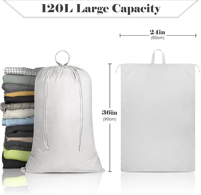 Laundry Bag, Extra Large Travel Laundry Bags with Handles & Drawstring Closure, 24"x 36" Dirty Clothes Storage Bag, Basket Hamper Liner, Organizer Sack for Laundry Room, Camping, Grey