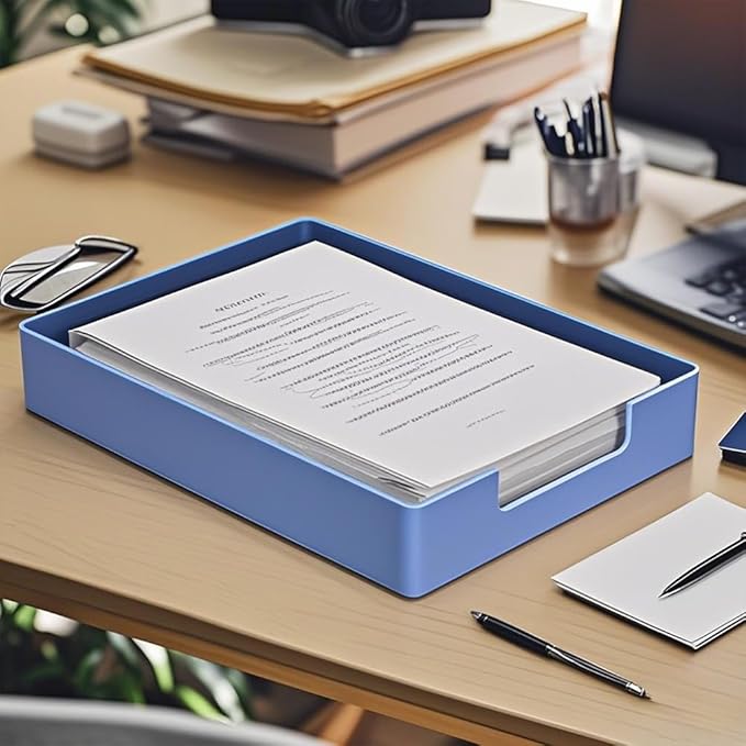 Letter-Size Tray, Desk Drawer Organizer, A4 Plastic Paper Tray for Office, School, Home Storage, and Storage Containers for Gift Wrap, and Crafts (Blue)