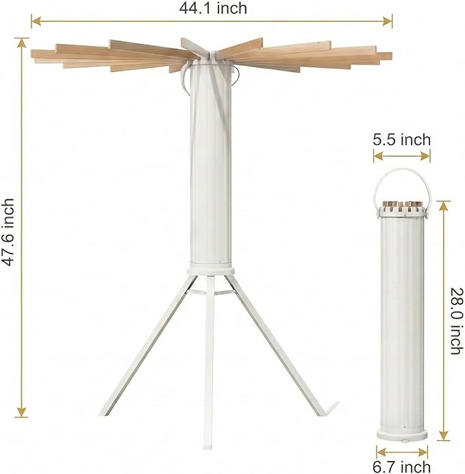 Clothes Drying Rack Foldable, Laundry Drying Rack Clothing with 16 Wooden Rods and 3 Aluminum Legs, Ideal for Versatile Indoor and Outdoor Use in Apartment, RV, Balcony and Bedroom.