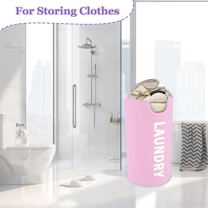 3Pack Folding Clothes Hamper with Handles, 95L Tall Laundry Basket Organizer, Durable Laundry Bags, Large Dirty Clothes Hamper for Family, Travelling, Camping, Purple + Pink + Black