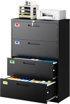 4 Drawer File Cabinet, Lateral Filing Cabinets for Home Office, Office Storage Drawers with Lock, Hanging Files Legal/Letter A4 Size (Assemble Required,Black)