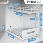 Under Sink Organizer Upgrade To Professional Rails,2-Tier Dual Pull Out Cabinet Storage,Height Adjustable Slide Out Drawers For Bathroom Kitchen,2 Pack-14.5"Dx12.8"-16.9"H,White