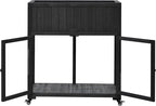 Patio 35.4"x17.7"x37.4" Mini Wood Cold Frame, Compact 2 Doors Garden Greenhouse with Wheels, Raised Bed with Liner for Indoor Outdoor Use, Black