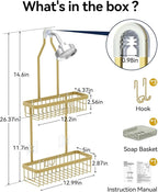 YASONIC Shower Caddy Hanging, Never Rust Shower Organizer Hanging, Aluminum Shower Racks for Inside Shower with Hooks for Razor, Bathroom Organizers and Storage with Soap Holder, Gold