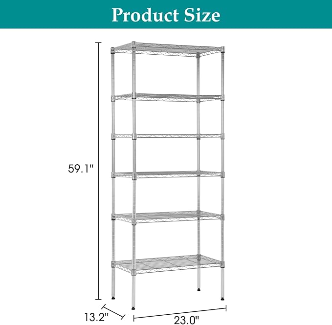 PayLessHere | 6-Tier Wire Shelf | 23"x13"x59" | Chrome | Adjustable Racks | Heavy-Duty Storage Shelves, Holds Upto 1500 lbs | Rust-Resistant, No-Tool Assembly | for Home, Garage Shelving
