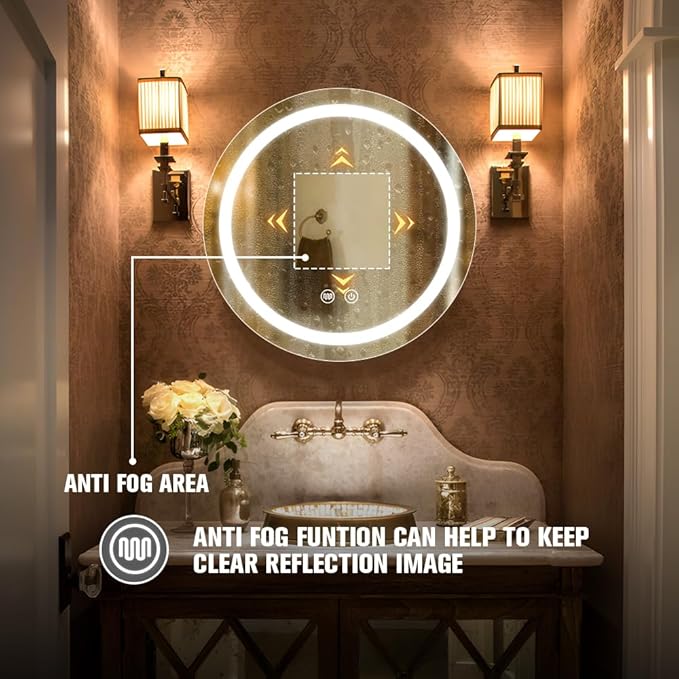 26inch Round Medicine Cabinet with Lights,Led Medicine Cabinet with Defogger,Illuminated Mirror Cabinet for Bathroom,Dimmable,Anti-Fog,3 Colors,Surface Mount only,Gold