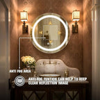 26inch Round Medicine Cabinet with Lights,Led Medicine Cabinet with Defogger,Illuminated Mirror Cabinet for Bathroom,Dimmable,Anti-Fog,3 Colors,Surface Mount only,Gold