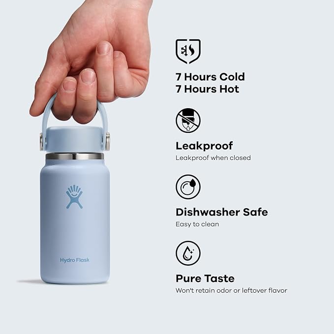 Hydro Flask Micro Bottle - Leak Proof Purse or Pocket Flask - Insulated Mini Water Bottle 6.7 Oz Linen Rose Gold