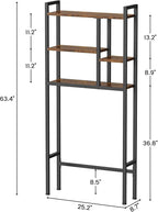 Over-The-Toilet Storage Rack, 3-Tier Bathroom Shelves Over Toilet, Above Toilet Storage, Behind Toilet Bathroom Organizer, Space Saver, Freestanding, Rustic Brown