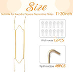 Bilillo 12 Pack Plate Hangers for The Wall, Suitable for 16-20 inch Art Plate, Stainless Steel Invisible Heavy Duty Wire Plate Holder with Wall Hooks, Plate Hangers for Displaying Plates