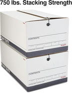 STAPLES Storage & Filing Box, Heavy-Duty with Handles & String-Button Lid, Letter Size Documents, Stackable, 4-Pack, White/Gray
