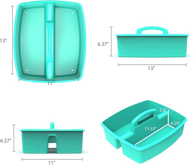Storex Industries 13" x 11" x 6.375" Large Caddy, Teal (Pack of 2)