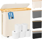 TACGEA Toilet Paper Storage Basket, Toilet Paper Container with Lid, Bathroom Organizer Hold up to 9 Mega Rolls or 12 Regular Rolls, Beige