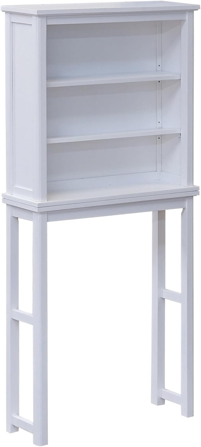 Alaterre Furniture Dorset Over-the-Toilet Storage Cabinet Set – Space-Saving Open Wall Cabinet with Adjustable Shelves, Zinc Metal Hinges, and Nylon Floor Levelers (White)