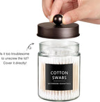 SheeChung 3-Pack Glass Apothecary Jars with Acrylic Vanity Tray - Bathroom Organizer Set for Qtip, Cotton Ball, Floss Picks - Vintage Style Bathroom Accessories Storage Canister (Bronze)