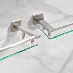 LANC Bathroom Shelves Glass Shelf 20-Inch Brushed Nickel Floating Tempered Glass Shelf Rectangular Modern Stainless Steel Wall Mount Shelves for Shower Bathroom Kitchen Organizers Accessories，A7613BN