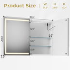 Hasuit Lighted Medicine Cabinet with Mirror, Wall Mounted Bathroom Mirror with Storage, 2 Doors Bathroom Wall Cabinet with LED Lights, 31.5'' x 23.6''