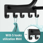 Towel Rack Bathroom Wall Holder: 27.9 Inch Wall Mounted Shower Organizer, for Rolled Towel Storage, 2 Metal Racks Plus Extra 5 Hooks, for Modern Small Space Bathroom RV Campers (Matte Black)