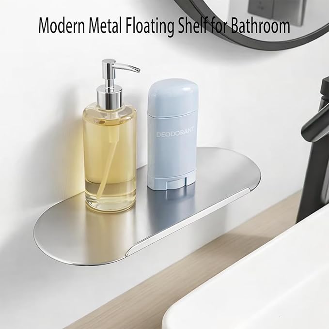 Stainless Steel Bathroom Floating Shelf, Wall Mounted Metal Shelf 19.6 Inch, Modern Minimalist Narrow Storage Shelf for Bathroom, Brushed Silver, Rust Resistant