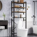 Over-The-Toilet Storage Rack, 4 Tier Bathroom Shelf Organizer Over Toilet with Adjustable Shelves, Basket, Hooks, Paper Holder, Quick Interlock Install & Water-Resistant Shelves (Vintage Brown)