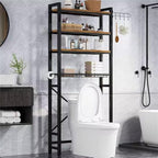 Over-The-Toilet Storage Rack, 4 Tier Bathroom Shelf Organizer Over Toilet with Adjustable Shelves, Basket, Hooks, Paper Holder, Quick Interlock Install & Water-Resistant Shelves (Vintage Brown)