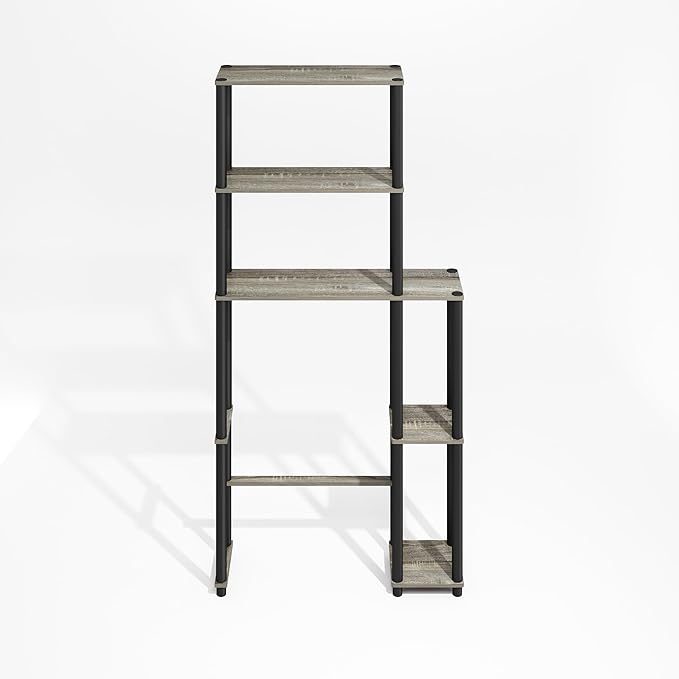 Furinno Turn-N-Tube Over The Toilet Storage, 5-Shelf Over The Toilet Organizer, Freestanding Space Saver Bathroom Shelf, for Bathroom Organizers and Storage, Grey Oak
